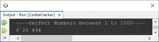 perfect numbers between 1 to 1000 java