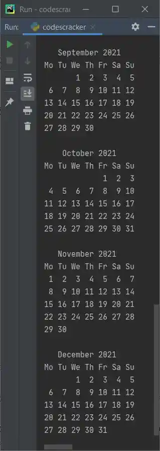 display all months calendar of given year python