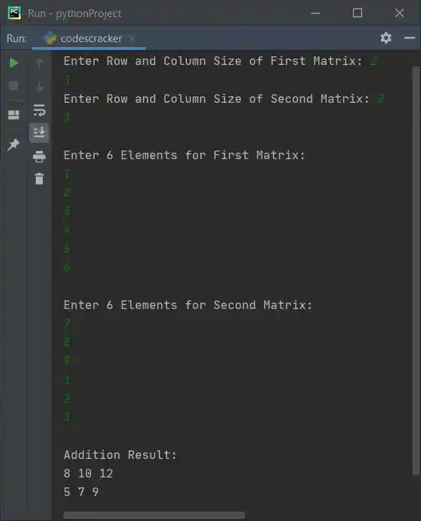matrix addition python