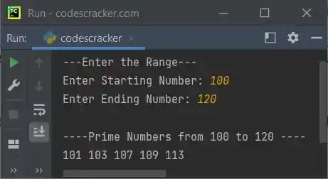 print prime numbers in given range python