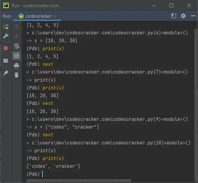 python breakpoint function code