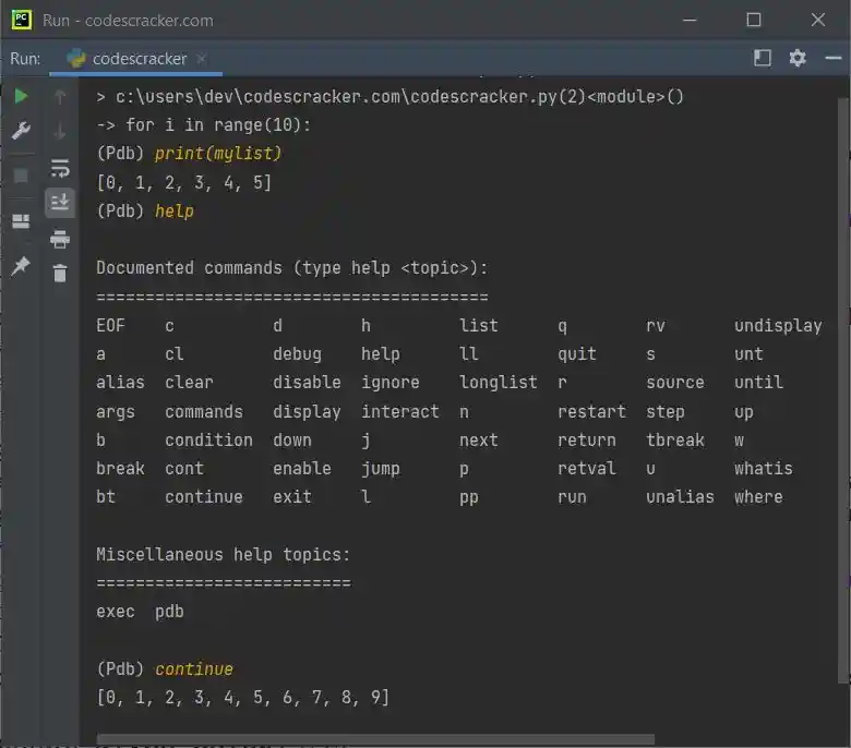 python breakpoint method