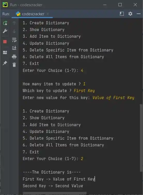 python dictionary example program