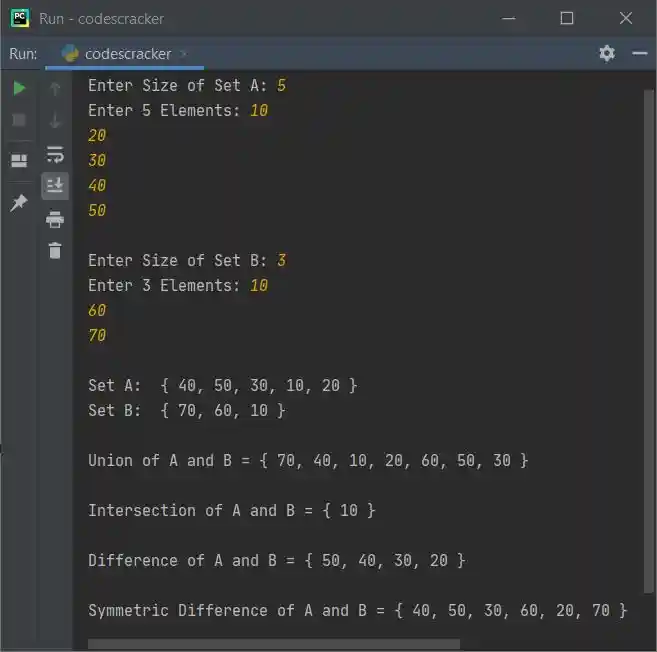 python find operations on sets