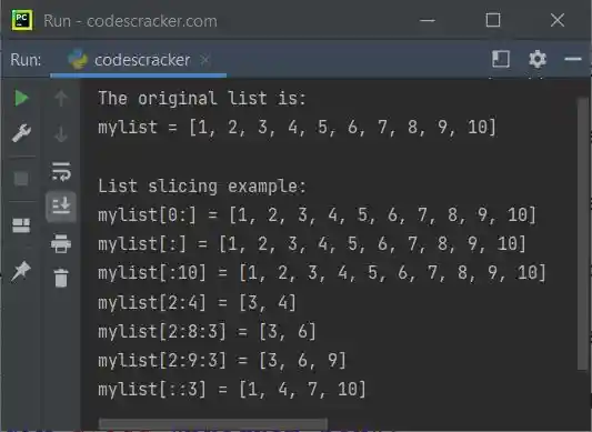 python list slicing example code