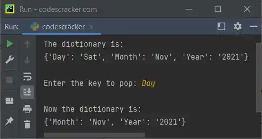 python pop function dictionary example