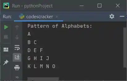 python print patterns of numbers and alphabets