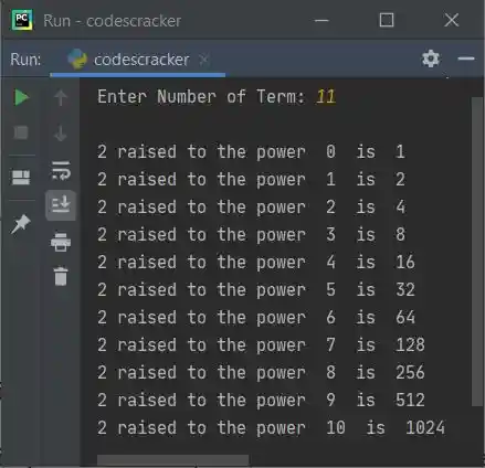 python display powers of 2