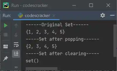 python sets pop clear method to remove items from set