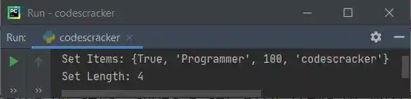 python sets print length of set