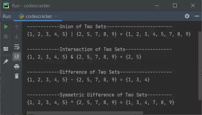 python sets set operation example