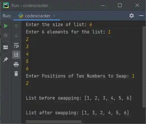 swap any two numbers in list python
