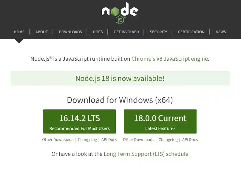 official homepage of nodejs