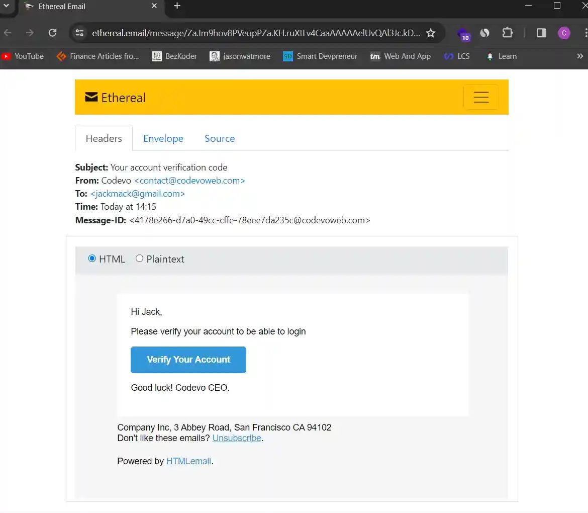 Nodemailer mailbox web app in the browser
