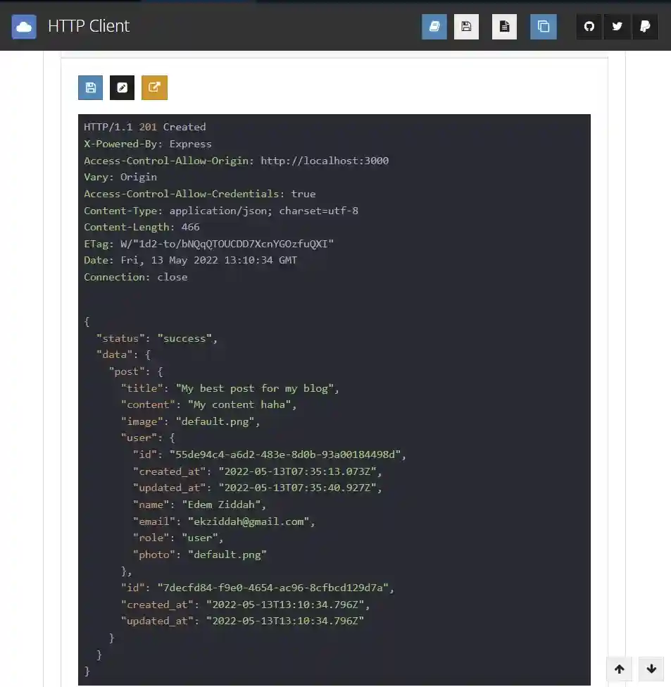 response after creating the post