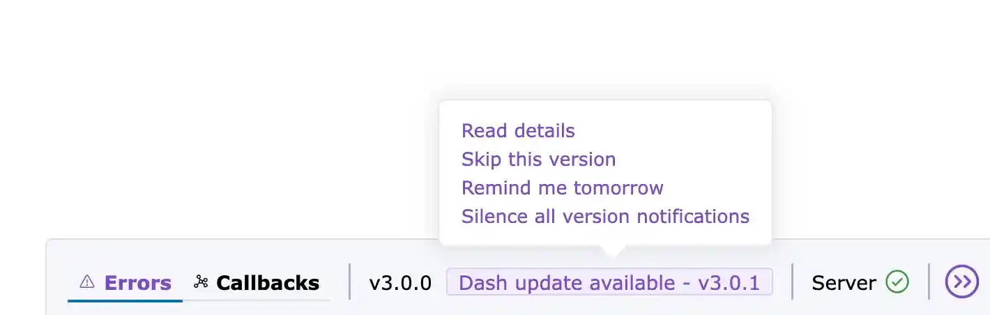 Dash Dev Tools version notification