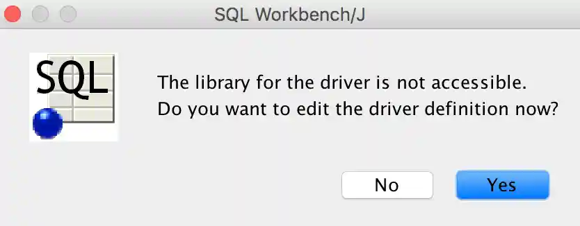 SQL Workbench error: "The library for the driver is not accessible!"