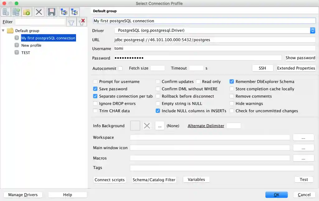 SQL workbench ready to login