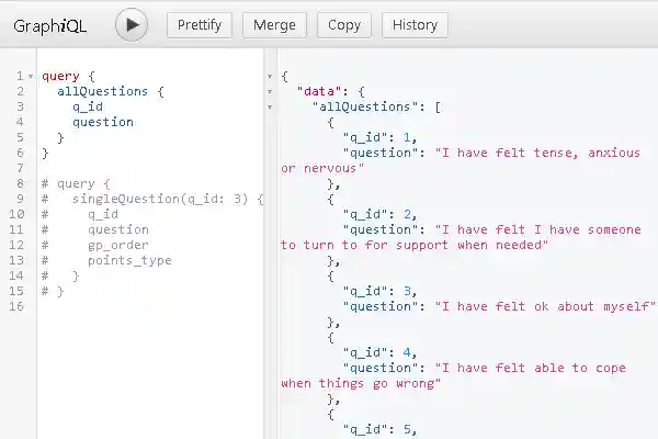 GraphQL API used to provide Wellbeing Tracker Questions