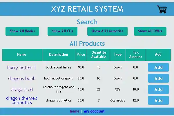 XYZ Retail Store Shopping Cart written in Java