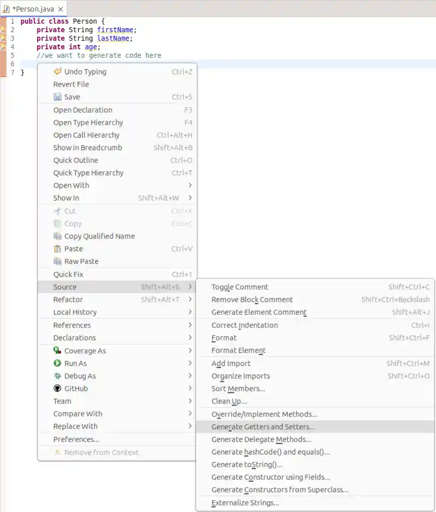 Generate Getters and Setters