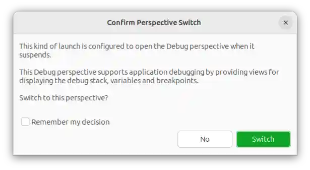 Eclipse asking to switch to the Debug perspective