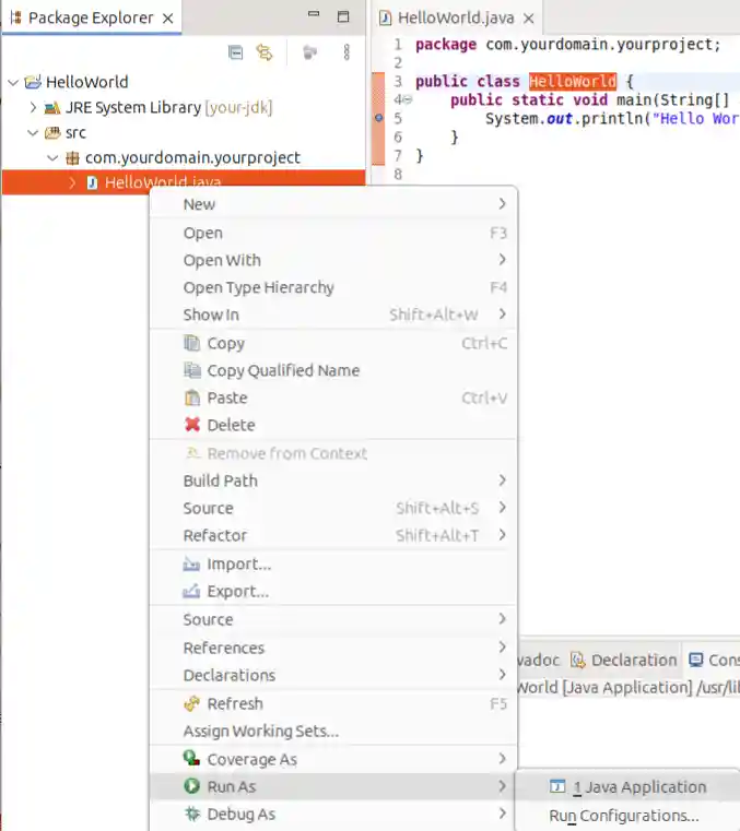 Run As > Java application in the editor