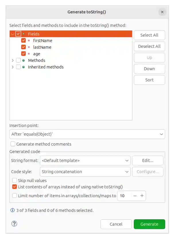 Options for toString