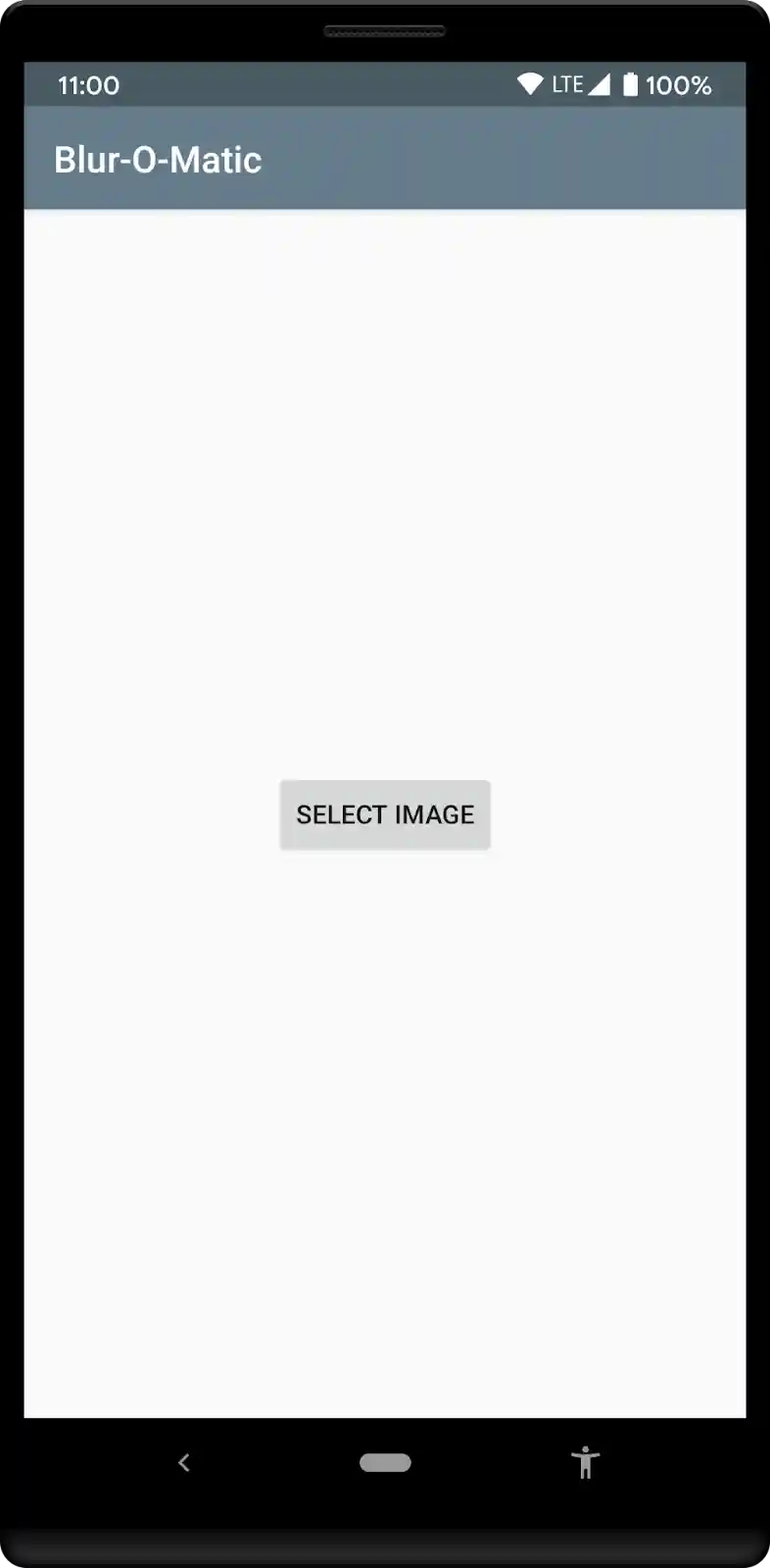 Starting screen of app that prompts user to select an image from the photo gallery.