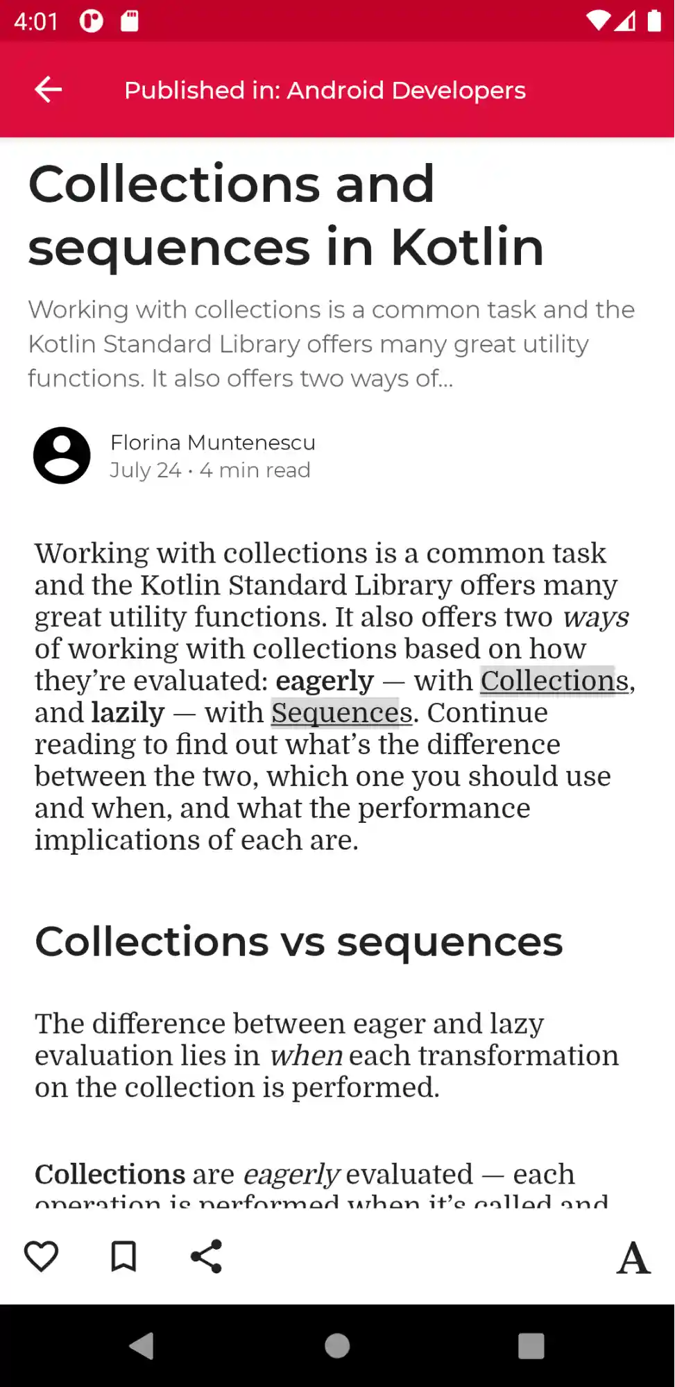 A blog post with article text in a scrollable container.