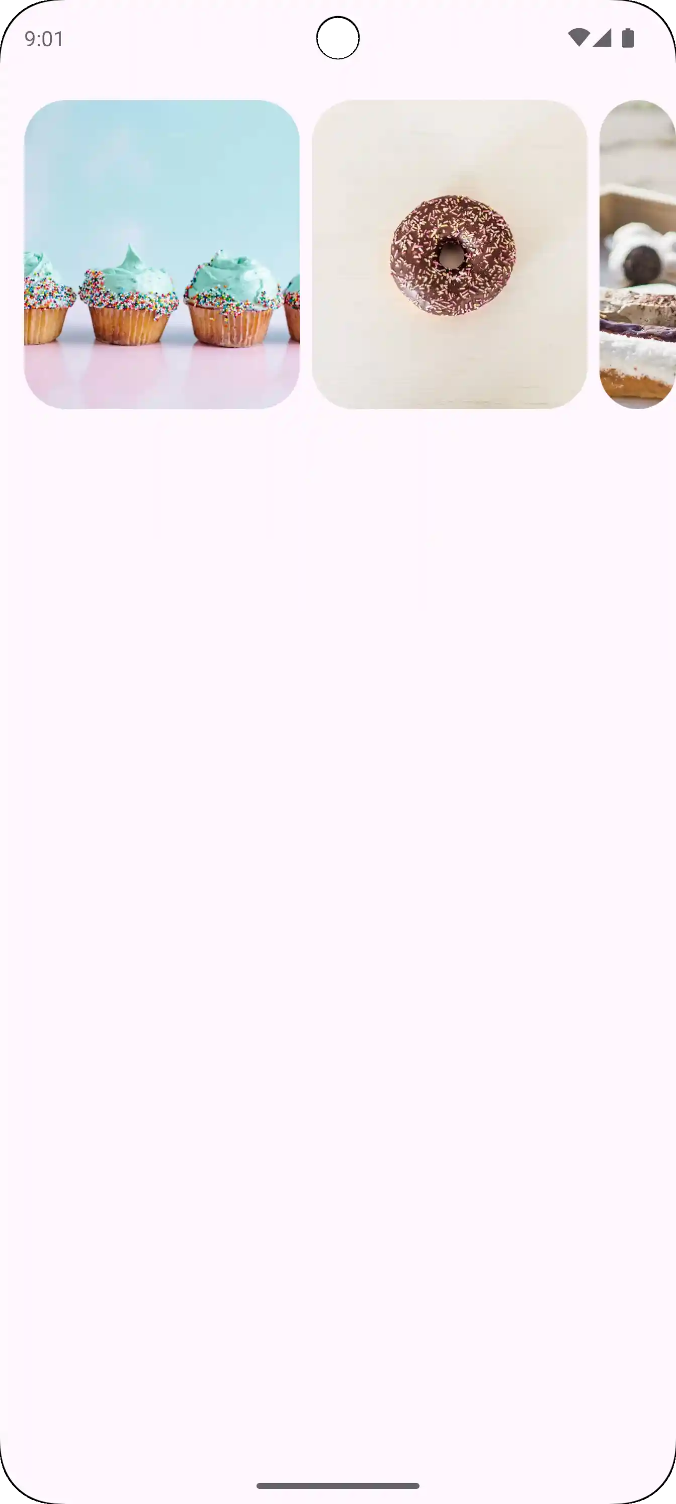 A multi-browse carousel with 3 images, two of which are fully shown and one which is partially offscreen.