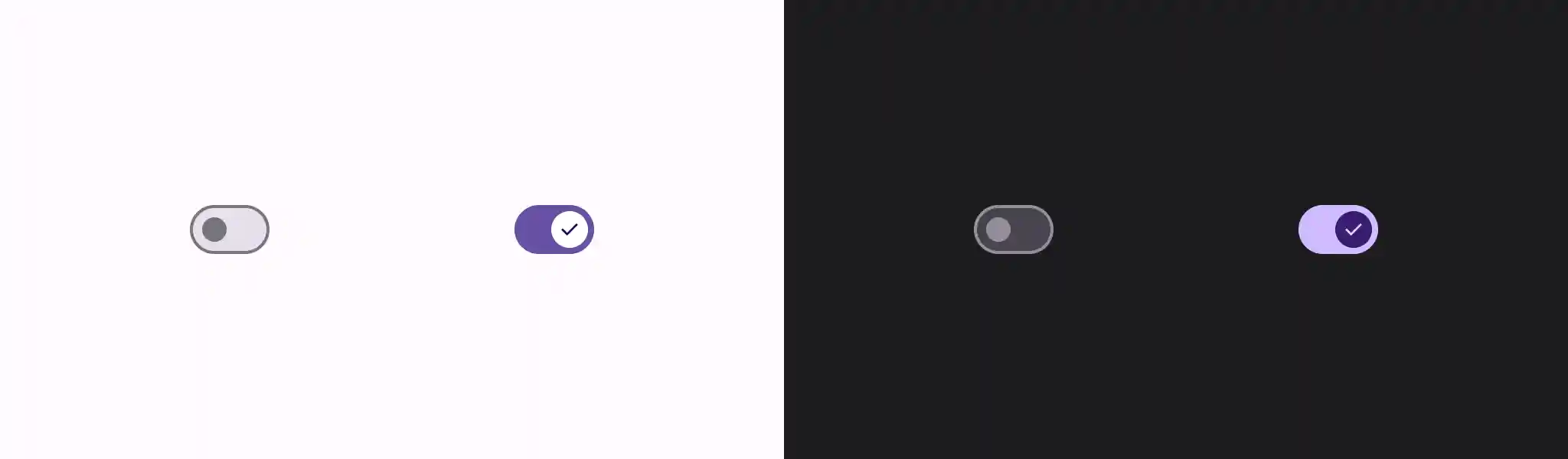 Examples of the Switch component in both light and dark mode.