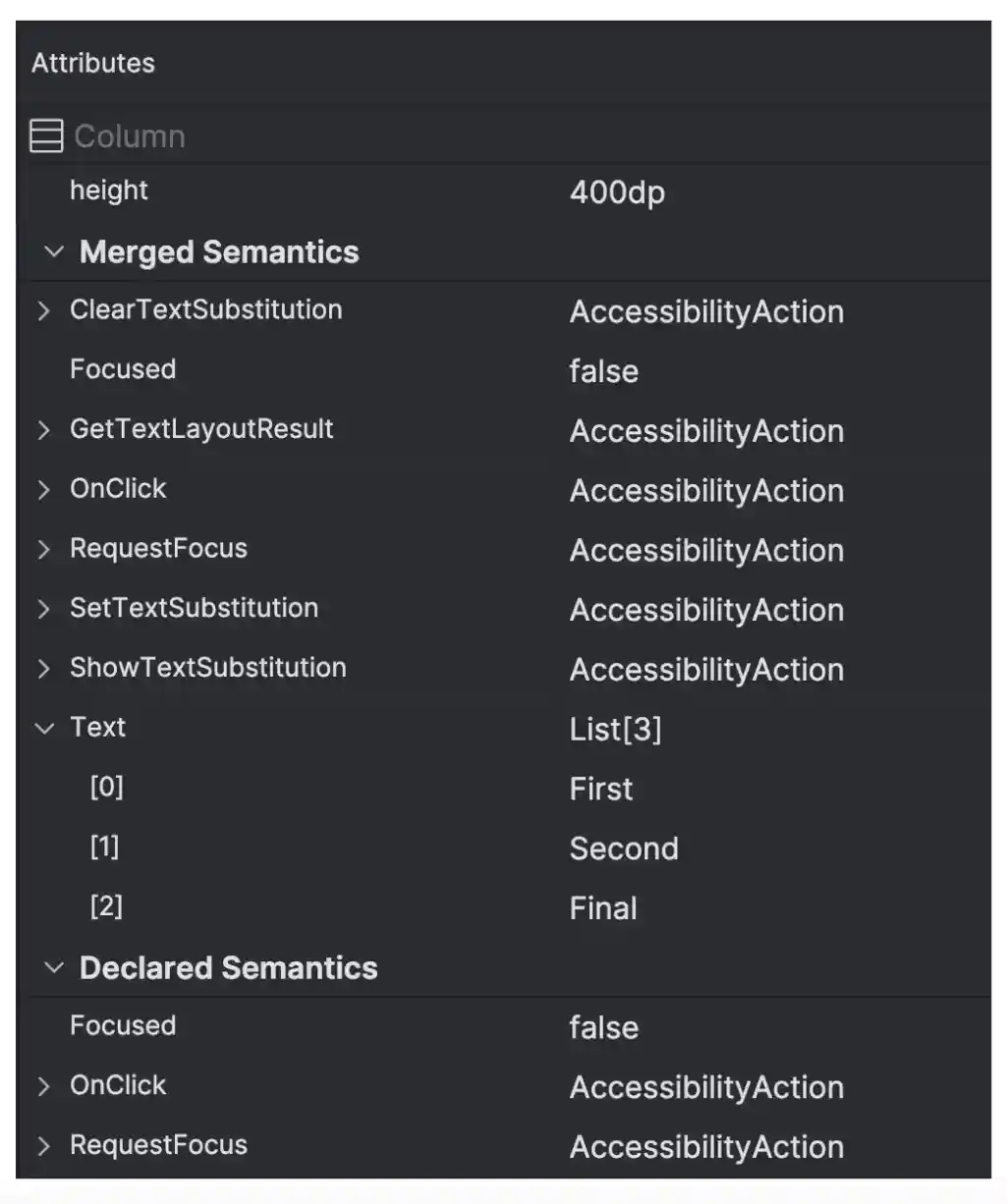 Semantic information displayed using the Layout Inspector.