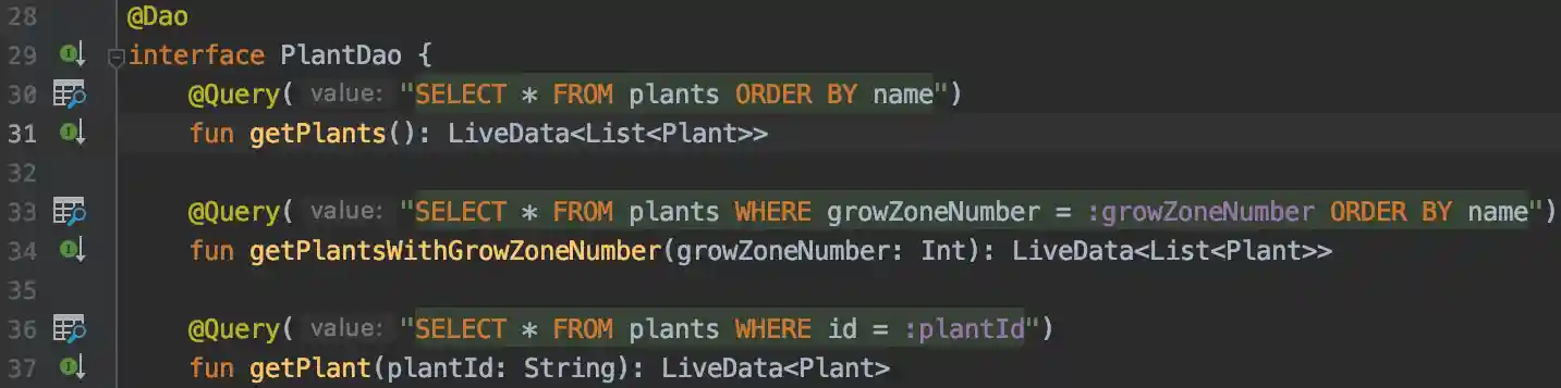 Screenshot of DAO gutter actions.