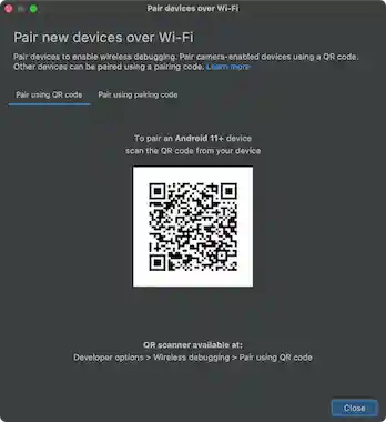 Screenshot of the pair devices over Wi-Fi popup window