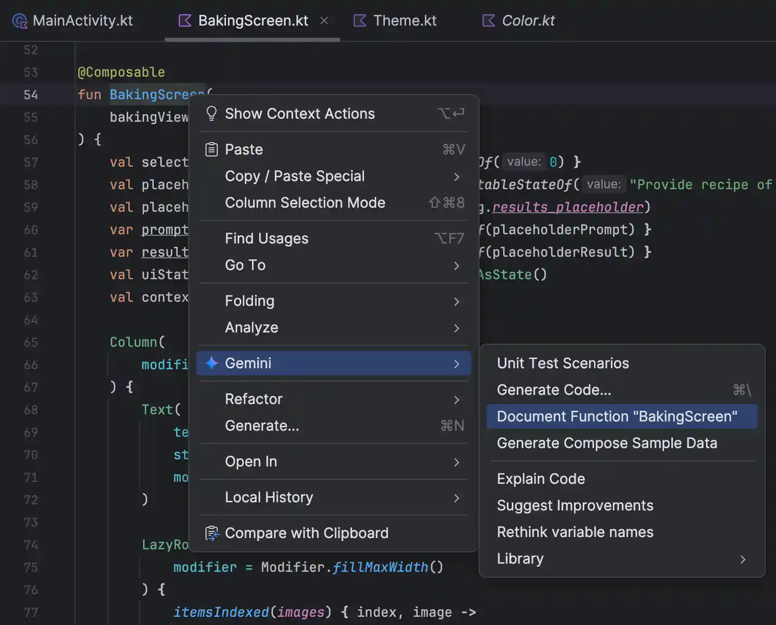 The Document Function option appears near the top of the list