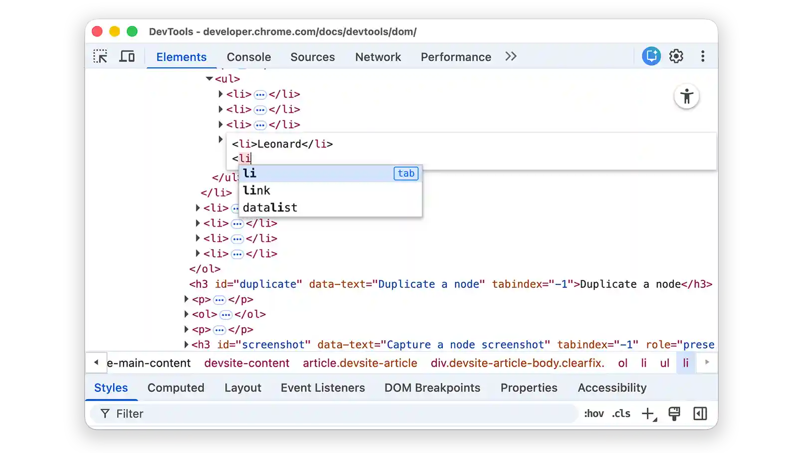 Autocompletion of HTML tags.