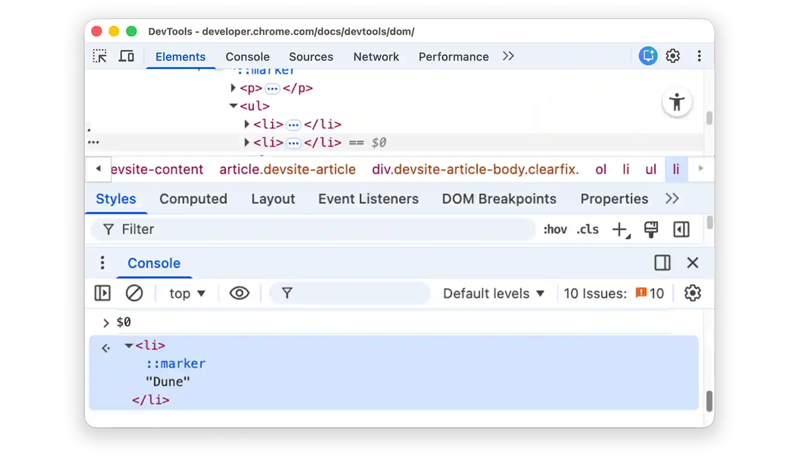 The result of the second $0 expression in the Console.
