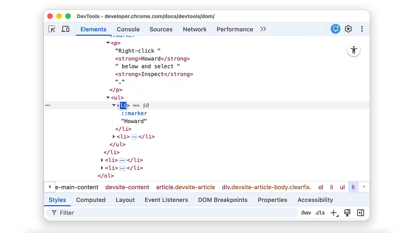 Once clicked, the node is highlighted to indicate selection.