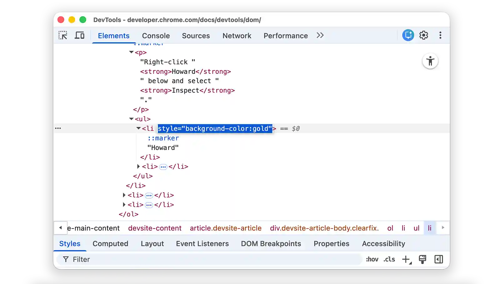 Adding a style attribute to the node