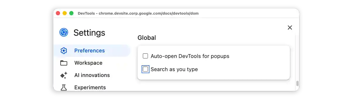 Cleared Search as you type checkbox in Settings.