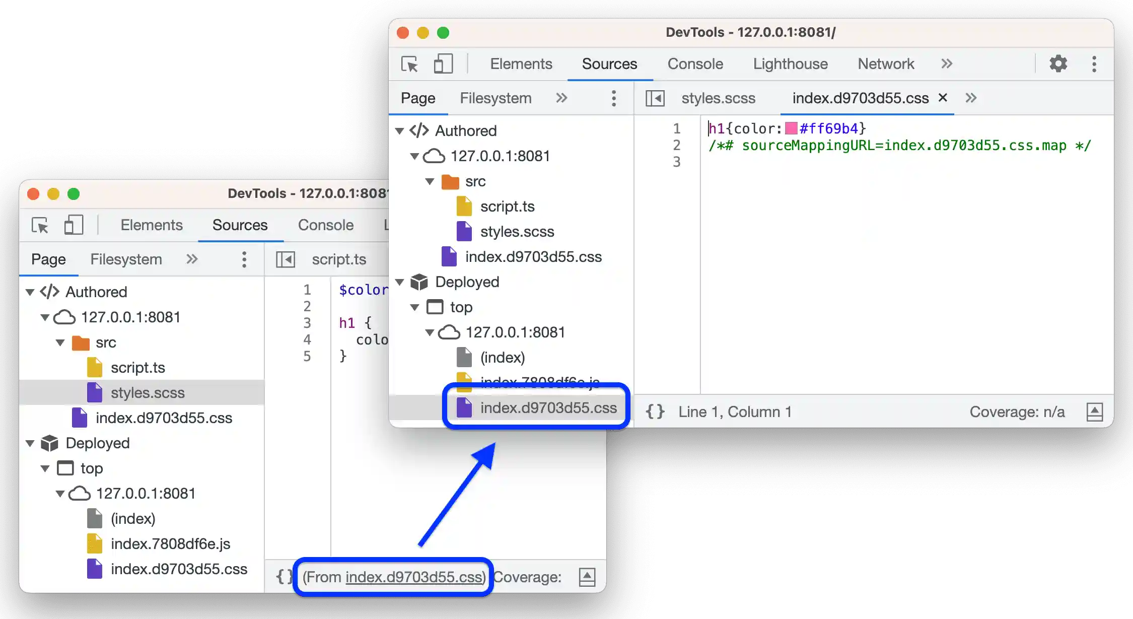 A link to the deployed CSS files in the status bar.