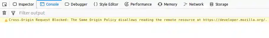 Firefox console showing CORS error