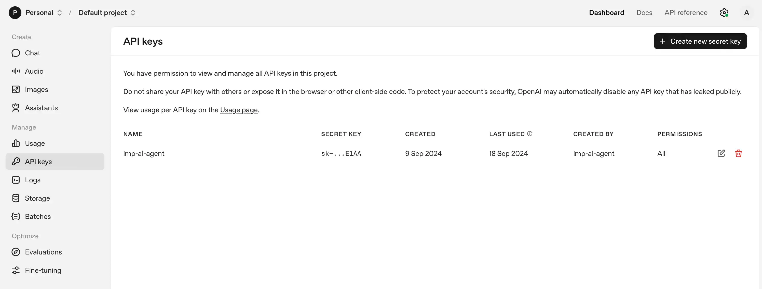 Create OpenAI API Key