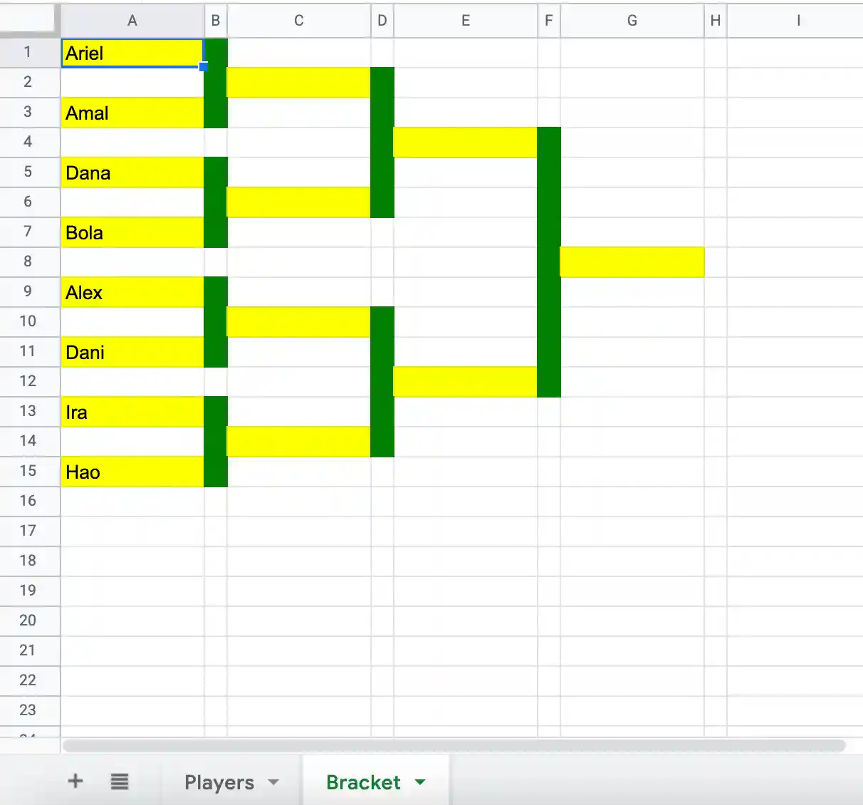 Example of a completed tournament bracket