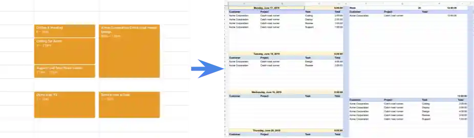 Events in Calendar and Sheets