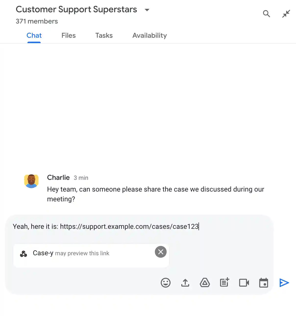 Chip indicating that a Chat app might preview a link