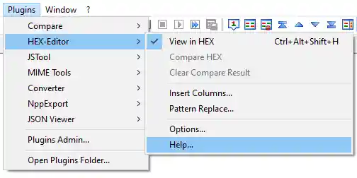 HEX-Editor menu in Notepad++