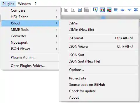 JSTool menu in Notepad++