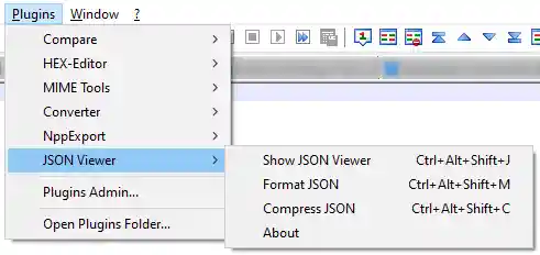 JSON Viewer menu in Notepad++